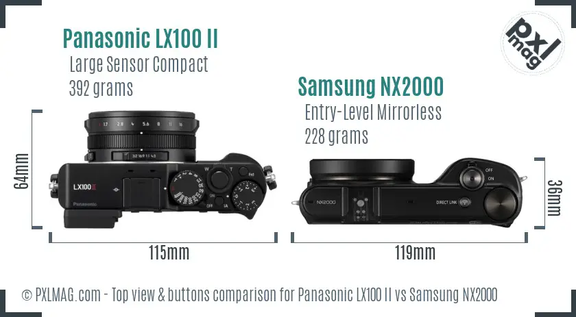 Panasonic LX100 II vs Samsung NX2000 top view buttons comparison
