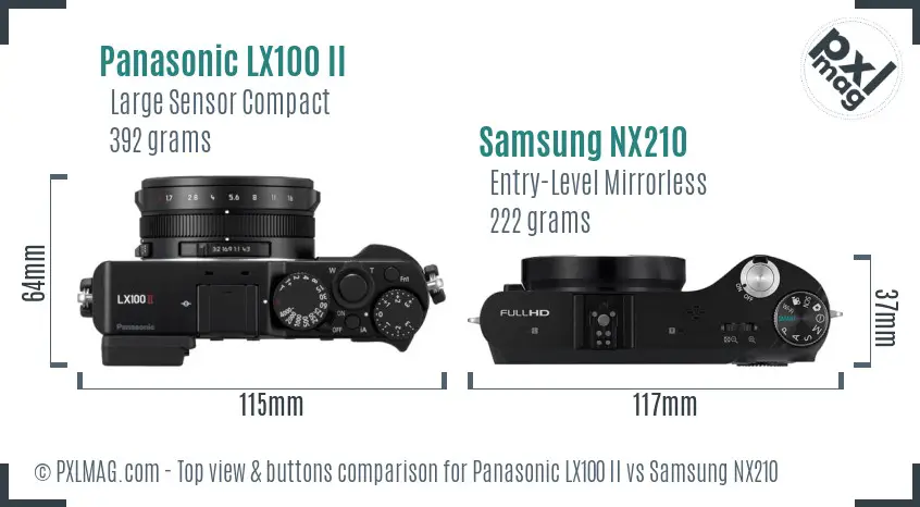 Panasonic LX100 II vs Samsung NX210 top view buttons comparison Panasonic LX100 II vs Samsung NX210 top view buttons comparison