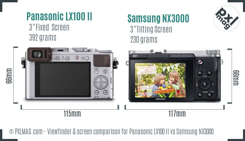 Panasonic LX100 II vs Samsung NX3000 Screen and Viewfinder comparison