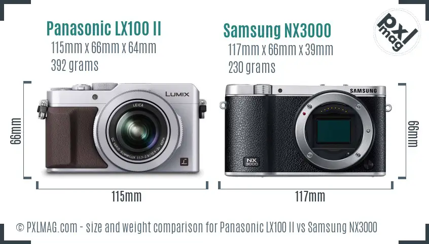 Panasonic LX100 II vs Samsung NX3000 size comparison