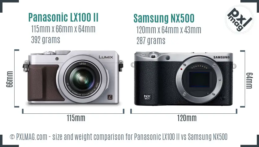 Panasonic LX100 II vs Samsung NX500 size comparison