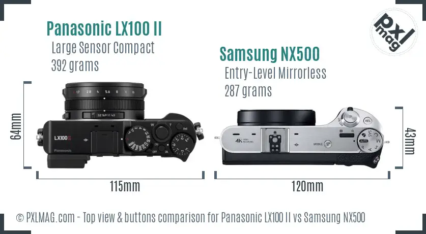 Panasonic LX100 II vs Samsung NX500 top view buttons comparison