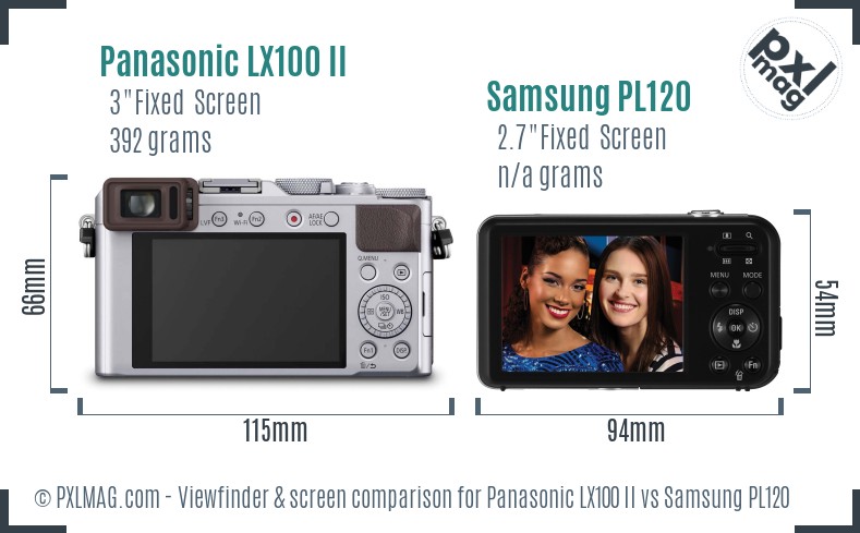 Panasonic LX100 II vs Samsung PL120 Screen and Viewfinder comparison