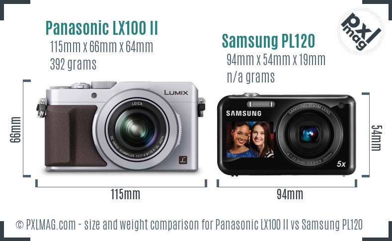 Panasonic LX100 II vs Samsung PL120 size comparison