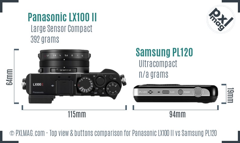 Panasonic LX100 II vs Samsung PL120 top view buttons comparison