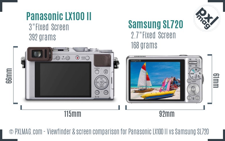 Panasonic LX100 II vs Samsung SL720 Screen and Viewfinder comparison