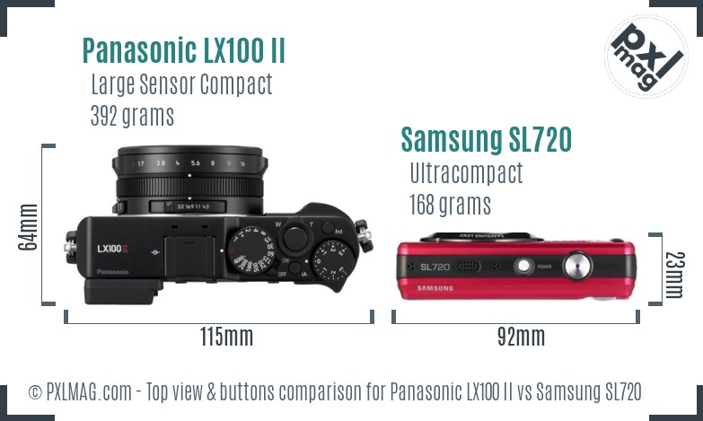 Panasonic LX100 II vs Samsung SL720 top view buttons comparison