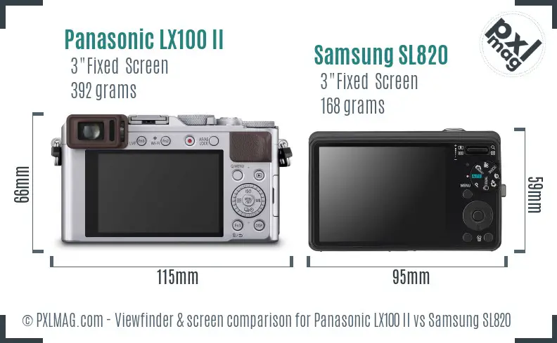 Panasonic LX100 II vs Samsung SL820 Screen and Viewfinder comparison