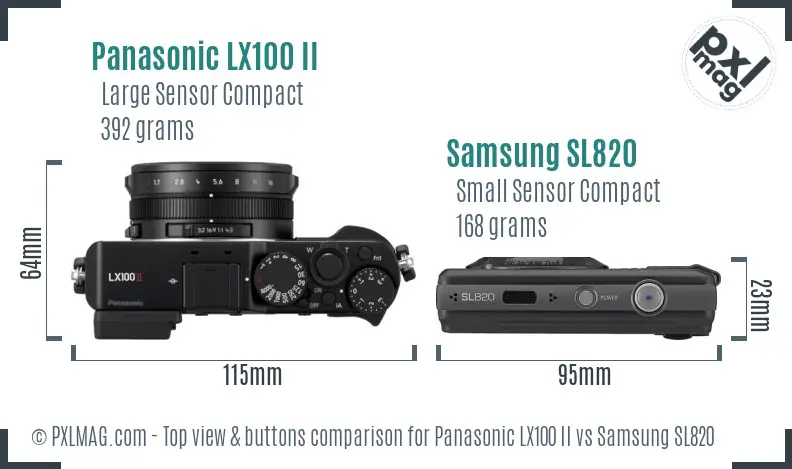 Panasonic LX100 II vs Samsung SL820 top view buttons comparison