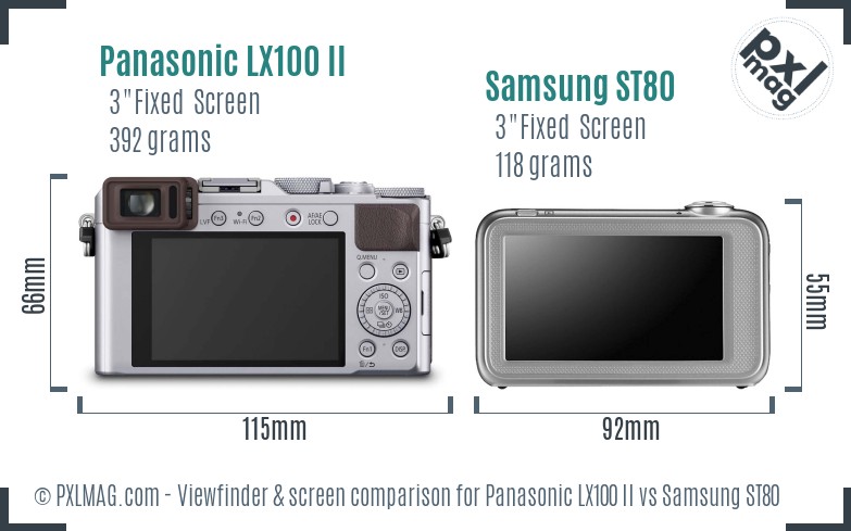 Panasonic LX100 II vs Samsung ST80 Screen and Viewfinder comparison