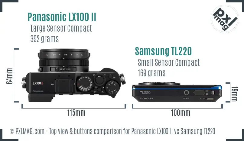 Panasonic LX100 II vs Samsung TL220 top view buttons comparison Panasonic LX100 II vs Samsung TL220 top view buttons comparison