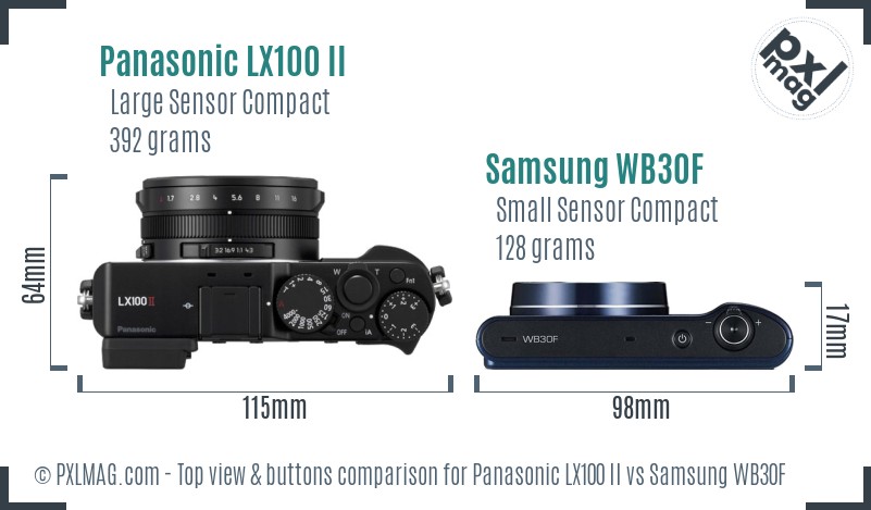 Panasonic LX100 II vs Samsung WB30F top view buttons comparison