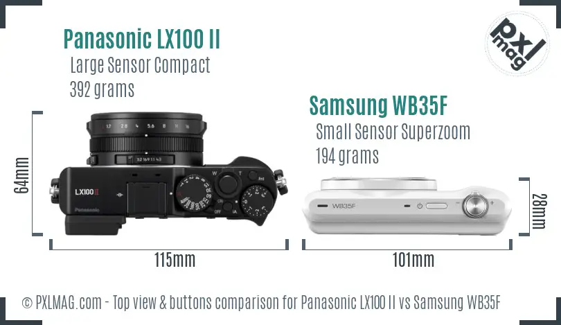 Panasonic LX100 II vs Samsung WB35F top view buttons comparison Panasonic LX100 II vs Samsung WB35F top view buttons comparison
