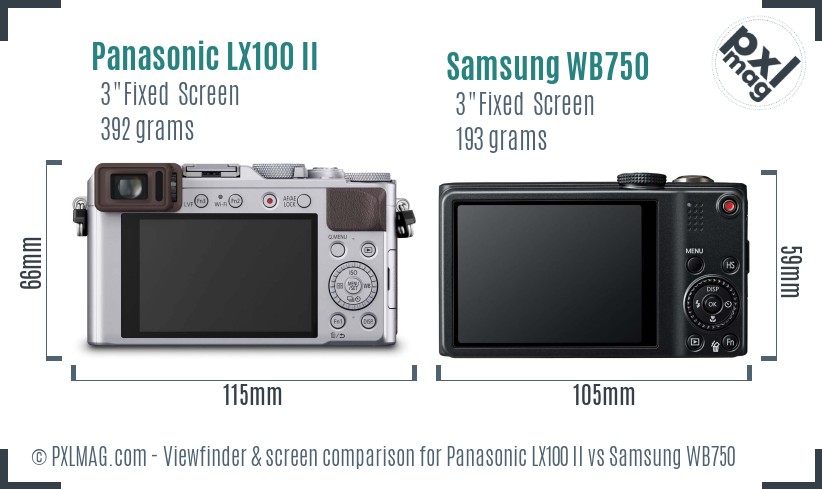 Panasonic LX100 II vs Samsung WB750 Screen and Viewfinder comparison