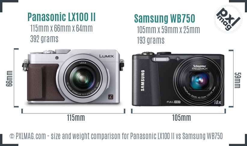 Panasonic LX100 II vs Samsung WB750 size comparison
