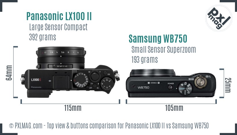 Panasonic LX100 II vs Samsung WB750 top view buttons comparison