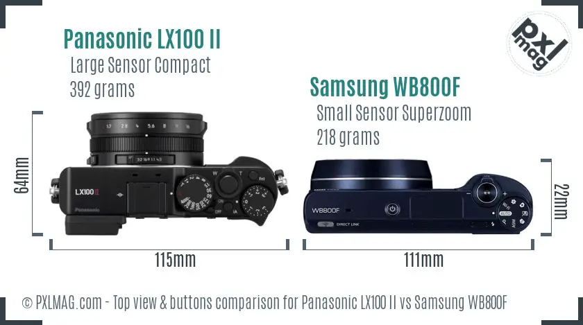 Panasonic LX100 II vs Samsung WB800F top view buttons comparison Panasonic LX100 II vs Samsung WB800F top view buttons comparison