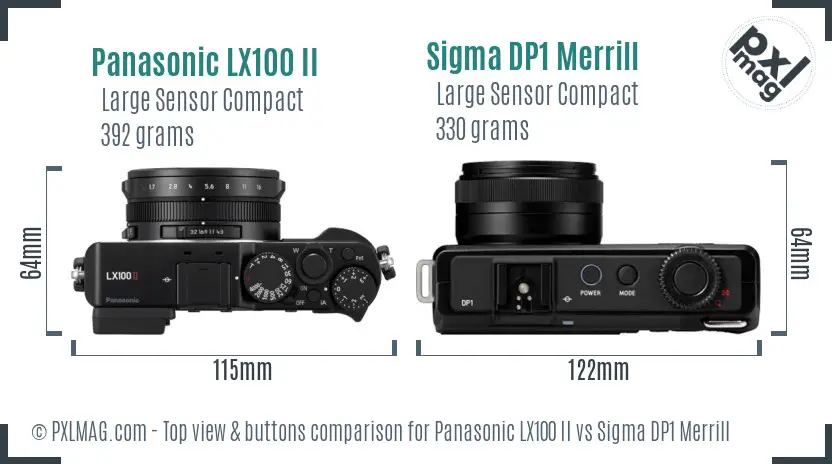 Panasonic LX100 II vs Sigma DP1 Merrill top view buttons comparison