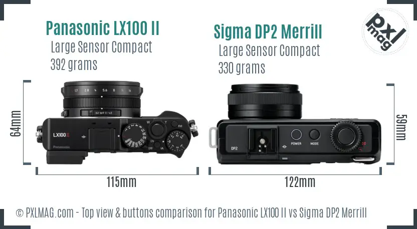 Panasonic LX100 II vs Sigma DP2 Merrill top view buttons comparison