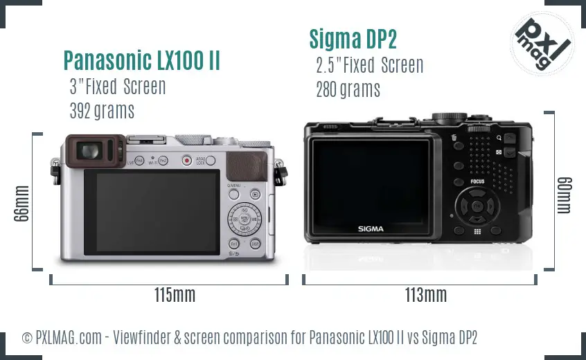 Panasonic LX100 II vs Sigma DP2 Screen and Viewfinder comparison