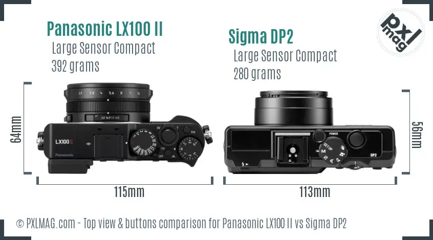 Panasonic LX100 II vs Sigma DP2 top view buttons comparison