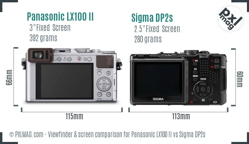 Panasonic LX100 II vs Sigma DP2s Screen and Viewfinder comparison