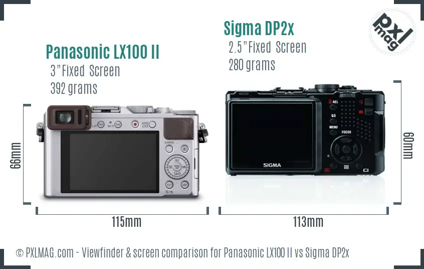Panasonic LX100 II vs Sigma DP2x Screen and Viewfinder comparison