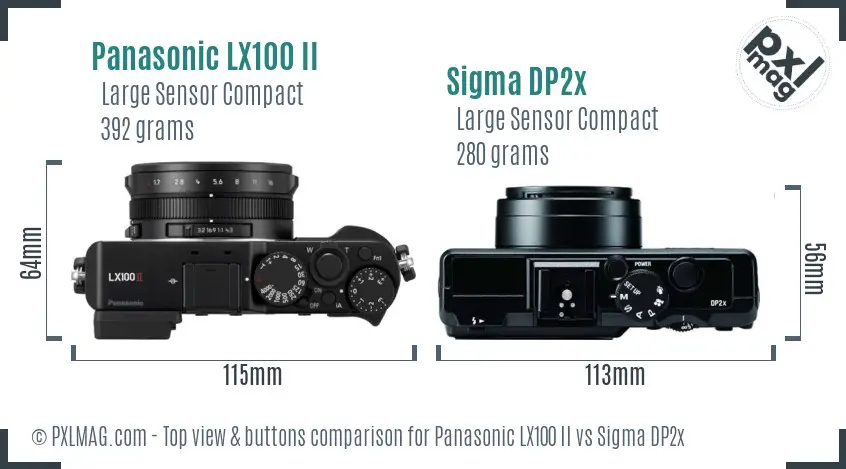 Panasonic LX100 II vs Sigma DP2x top view buttons comparison