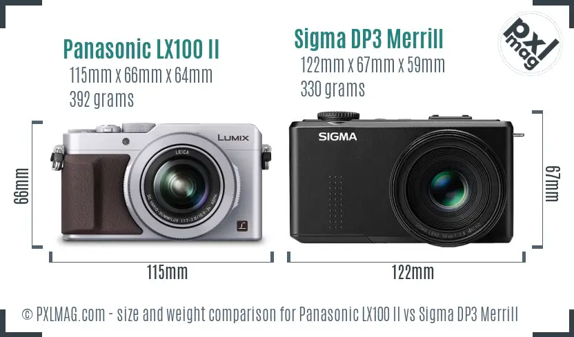 Panasonic LX100 II vs Sigma DP3 Merrill size comparison