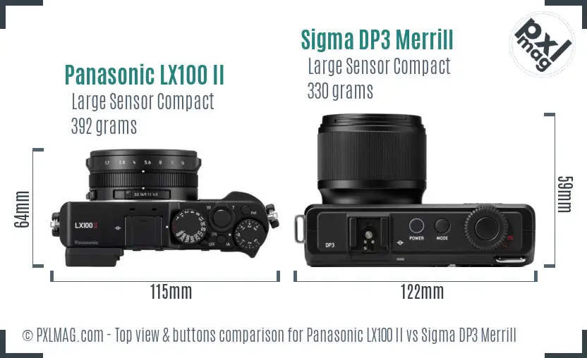 Panasonic LX100 II vs Sigma DP3 Merrill top view buttons comparison
