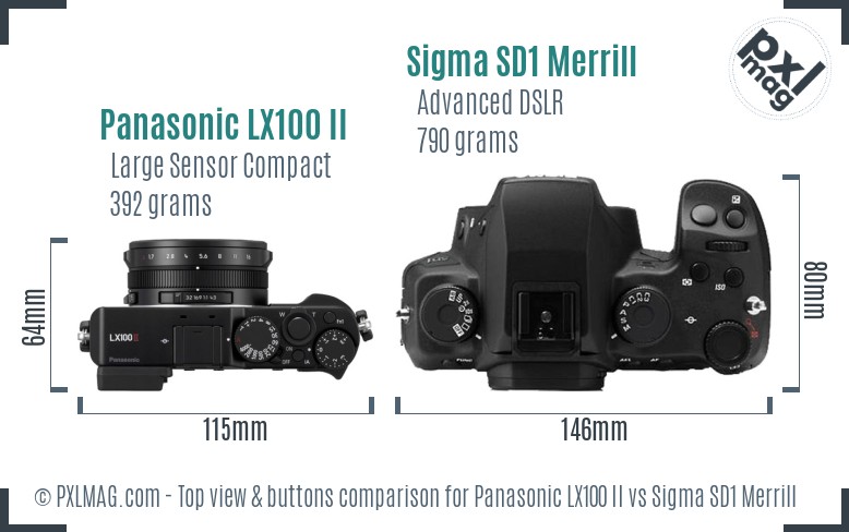 Panasonic LX100 II vs Sigma SD1 Merrill top view buttons comparison
