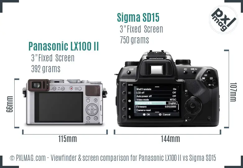 Panasonic LX100 II vs Sigma SD15 Screen and Viewfinder comparison