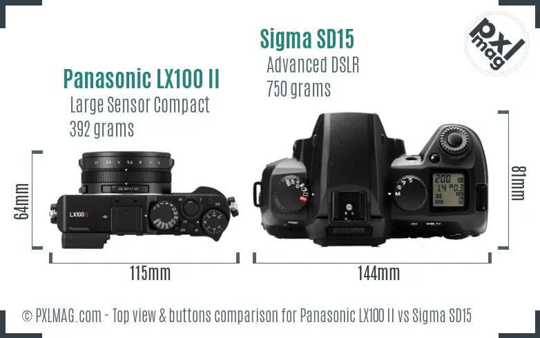 Panasonic LX100 II vs Sigma SD15 top view buttons comparison