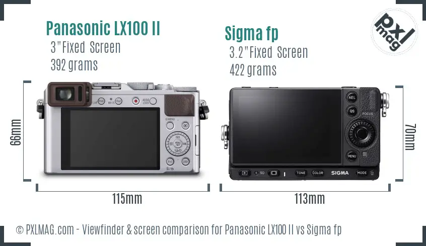 Panasonic LX100 II vs Sigma fp Screen and Viewfinder comparison