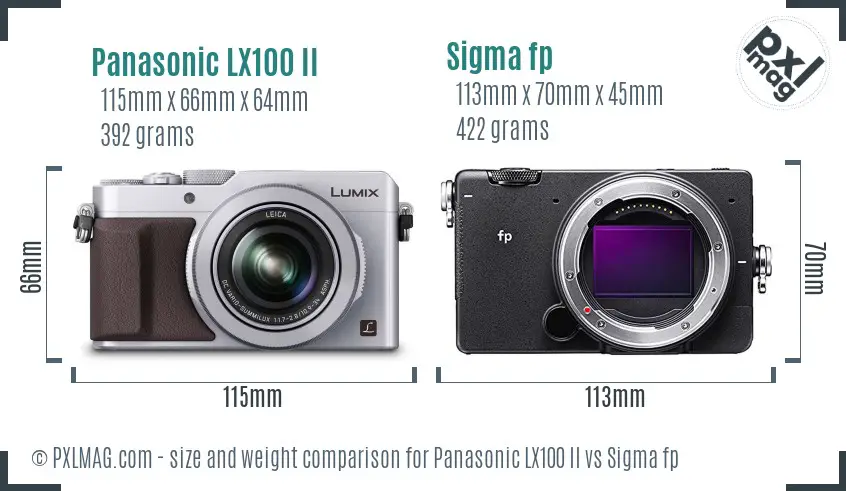 Panasonic LX100 II vs Sigma fp size comparison