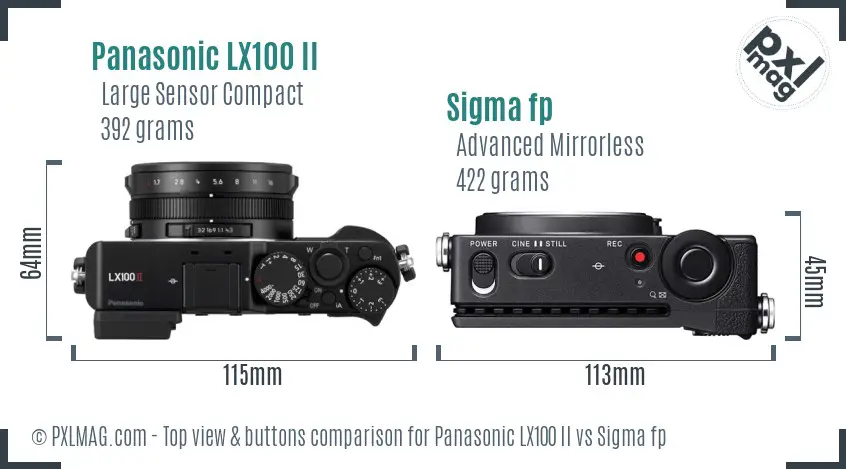 Panasonic LX100 II vs Sigma fp top view buttons comparison