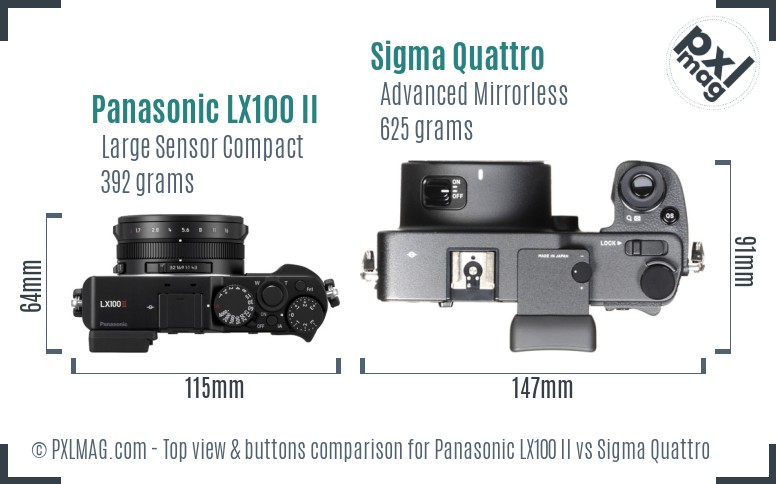 Panasonic LX100 II vs Sigma Quattro top view buttons comparison