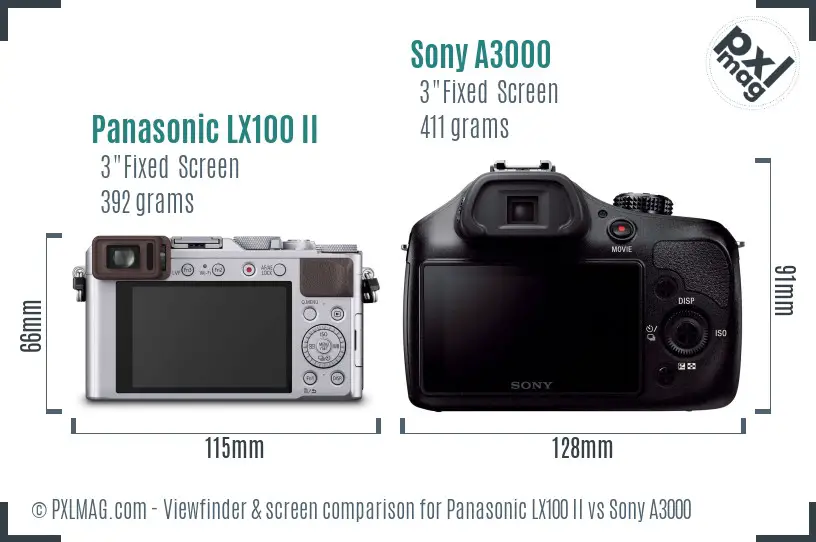 Panasonic LX100 II vs Sony A3000 Screen and Viewfinder comparison