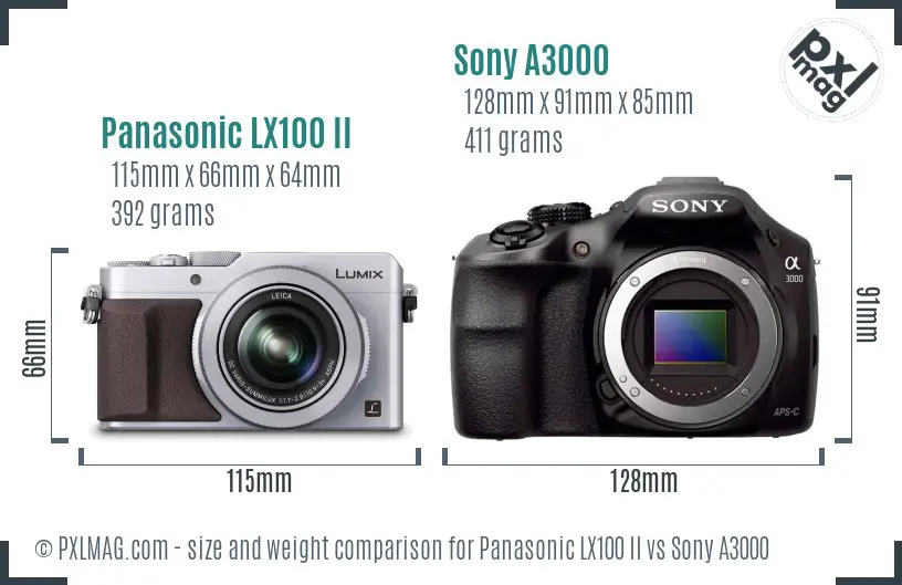 Panasonic LX100 II vs Sony A3000 size comparison