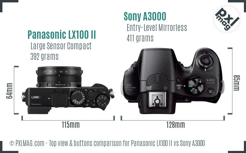 Panasonic LX100 II vs Sony A3000 top view buttons comparison