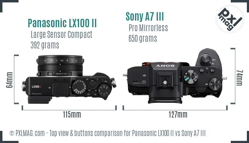 Panasonic LX100 II vs Sony A7 III top view buttons comparison