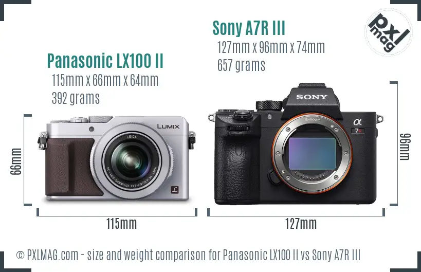 Panasonic LX100 II vs Sony A7R III size comparison