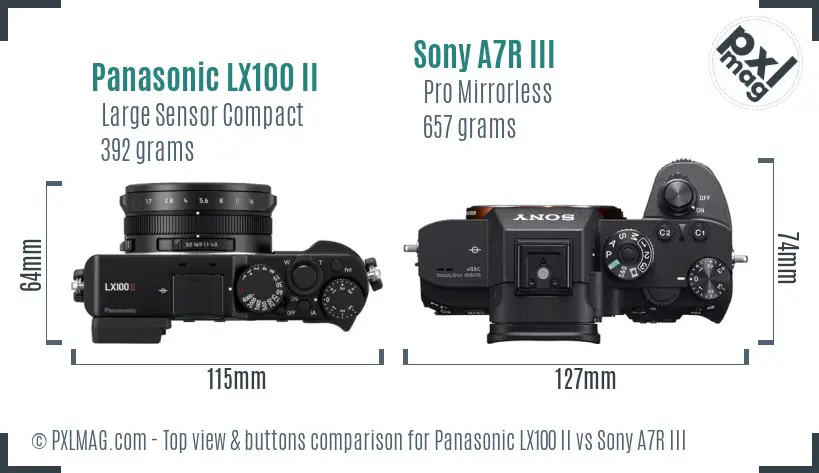 Panasonic LX100 II vs Sony A7R III top view buttons comparison