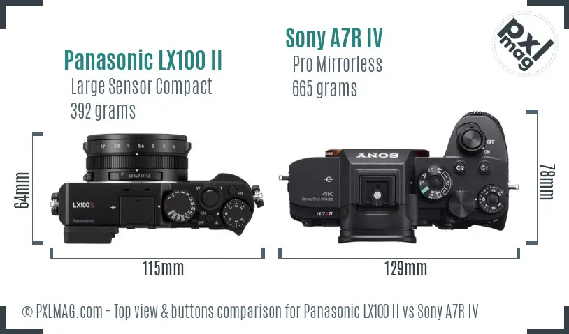 Panasonic LX100 II vs Sony A7R IV top view buttons comparison