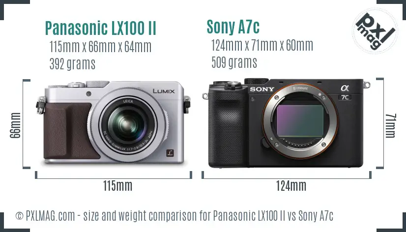 Panasonic LX100 II vs Sony A7c size comparison