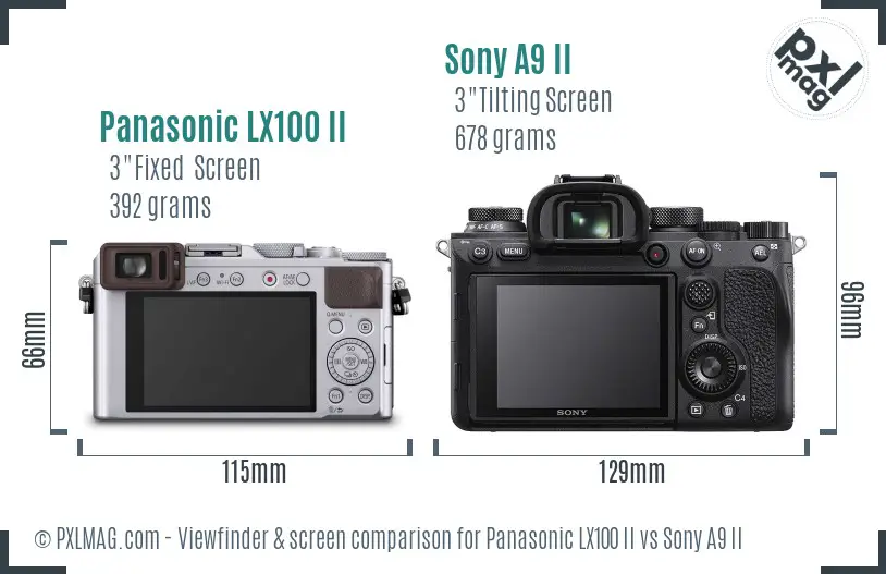 Panasonic LX100 II vs Sony A9 II Screen and Viewfinder comparison