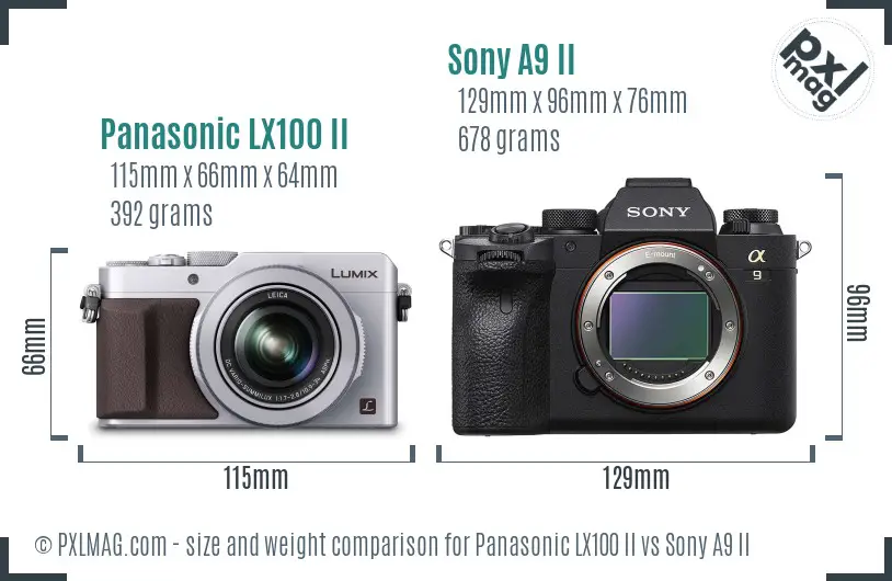 Panasonic LX100 II vs Sony A9 II size comparison
