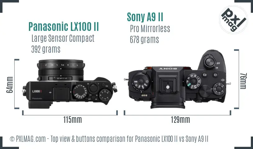 Panasonic LX100 II vs Sony A9 II top view buttons comparison