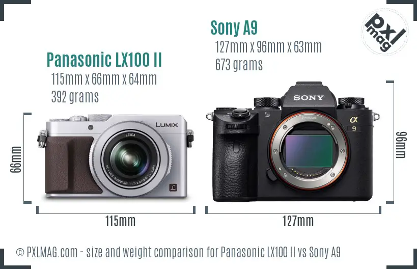Panasonic LX100 II vs Sony A9 size comparison