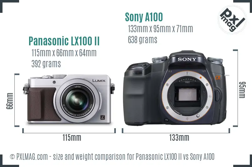 Panasonic LX100 II vs Sony A100 size comparison